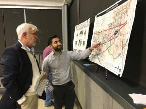 Photo by Zeinab Najm Dearborn residents and business owners discuss aspects of the city’s proposed Multimodal Transportation Plan during a public meeting Oct. 17 at the John D. Dingell Transit Center.