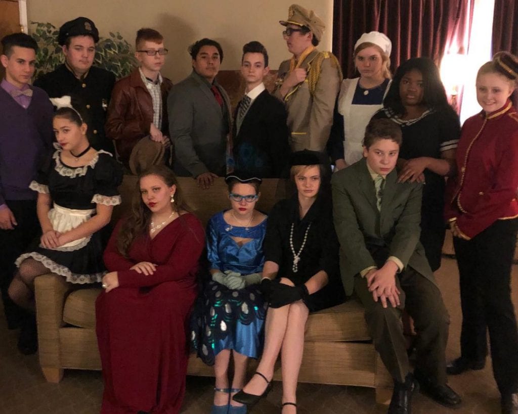 Photo courtesy of Edsel Ford High School Theatre Department Edsel Ford High School presents “Clue: On Stage” (high school edition) 7 p.m. Nov. 29 and 30 and Dec. 1 at the EFHS, 20601 Rotunda, Dearborn, with Leslie Adams (front row left) as Yvette, Lily Kanclerz as Miss Scarlet, Abbie Pitts as Mrs. Peacock, Nora Heaton as Mrs. White, Chris Adams as Mr. Green, Kyla Heaton as the Singing Telegram Girl, Hasen Alnakash (back row left) as Professor Plum, Cameron Conolly as a cop, Andrew Bard as the motorist, Oscar Vasquez as Mr. Boddy, Nathan Wall as Wadsworth, Griffin Ziembowicz as Colonel Mustard, Molly Mullen as Cook, and Lataysia Lacey as the agent. Tickets are $8, with a $2 discount for students and seniors. To order, go to EFHSclue.brownpapertickets.com or purchase tickets at the door.