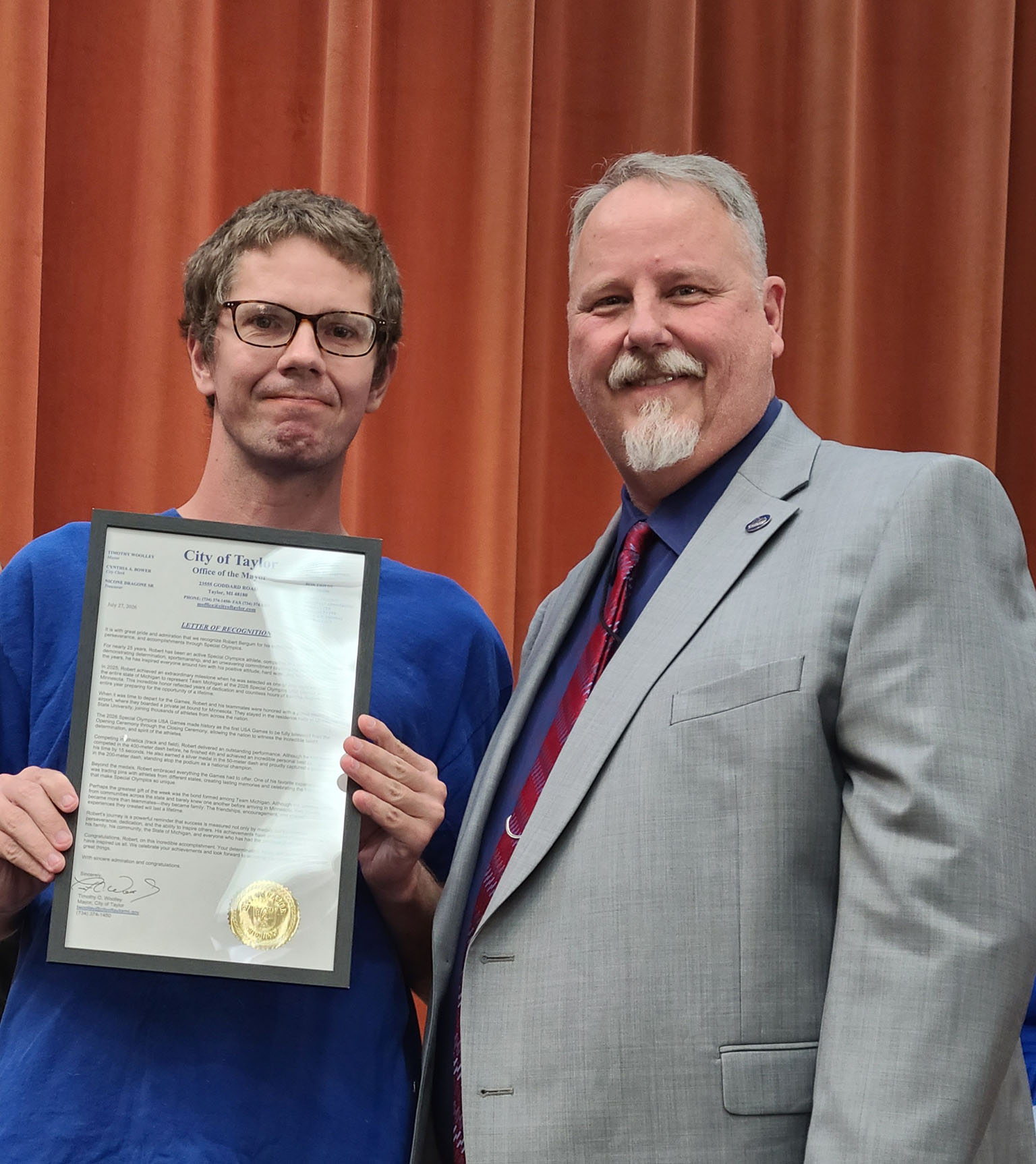 Taylor Special Olympian honored for earning three medals at nationals